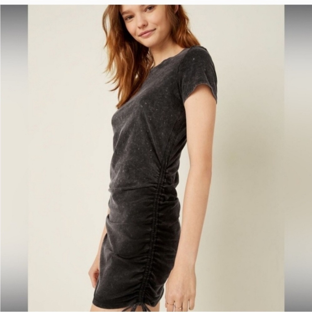 Victoria’s Secret PINK Terry Cloth Mini Dress Black Ruched Sides Women’s Size L